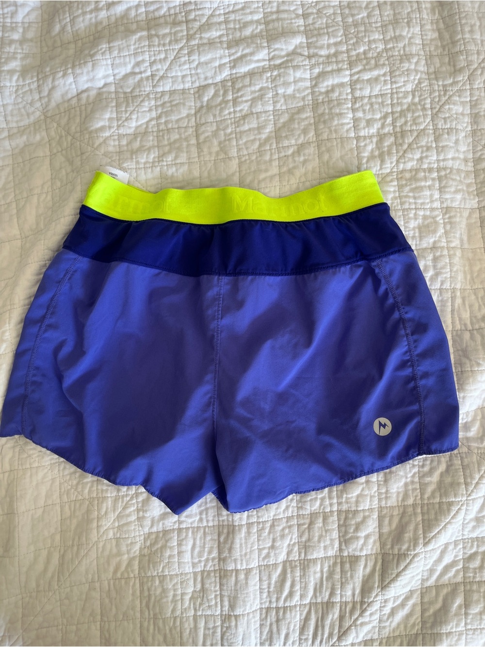 Marmot Women’s Running Shorts Purple Neon Yellow Lined Size Small - Picture 3 of 6